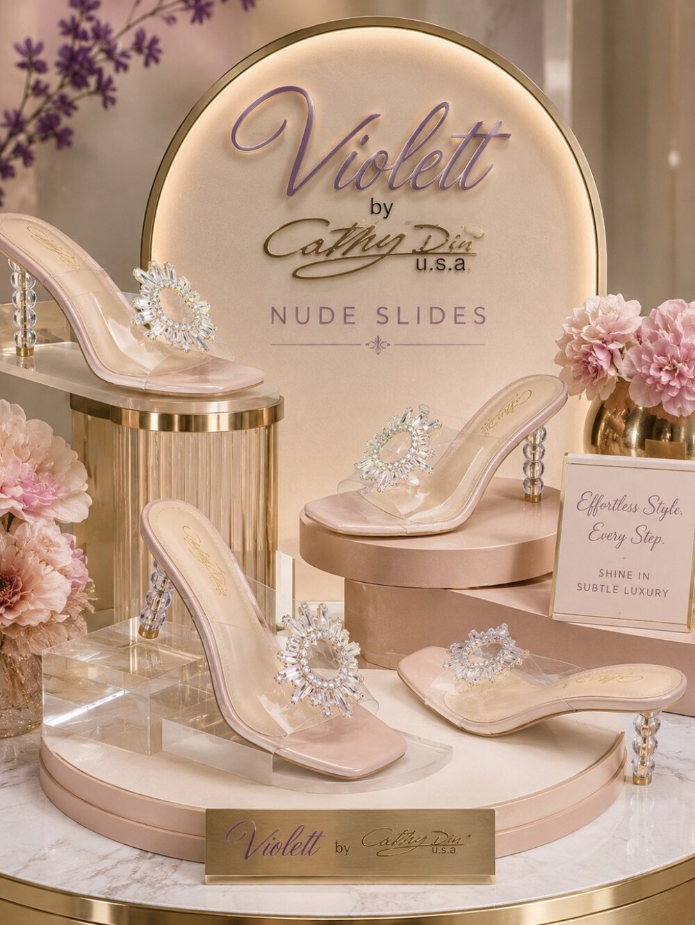 Cathy Din “Violett” Nude Rhinestone Heels – Women’s Size 7.5 – New in Box - Picture 3 of 4